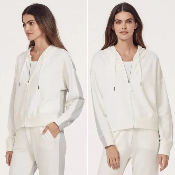 NWT! 360 CASHMERE Zipup colorblock Hoodie Tulah Sweater Ivory Size Small